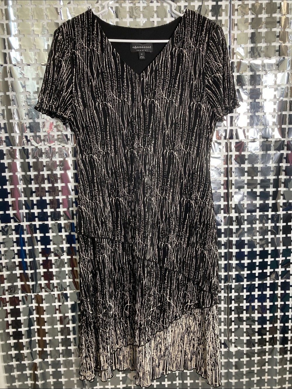 connected apparel Black & White Asymmetrical V-Neck Dress